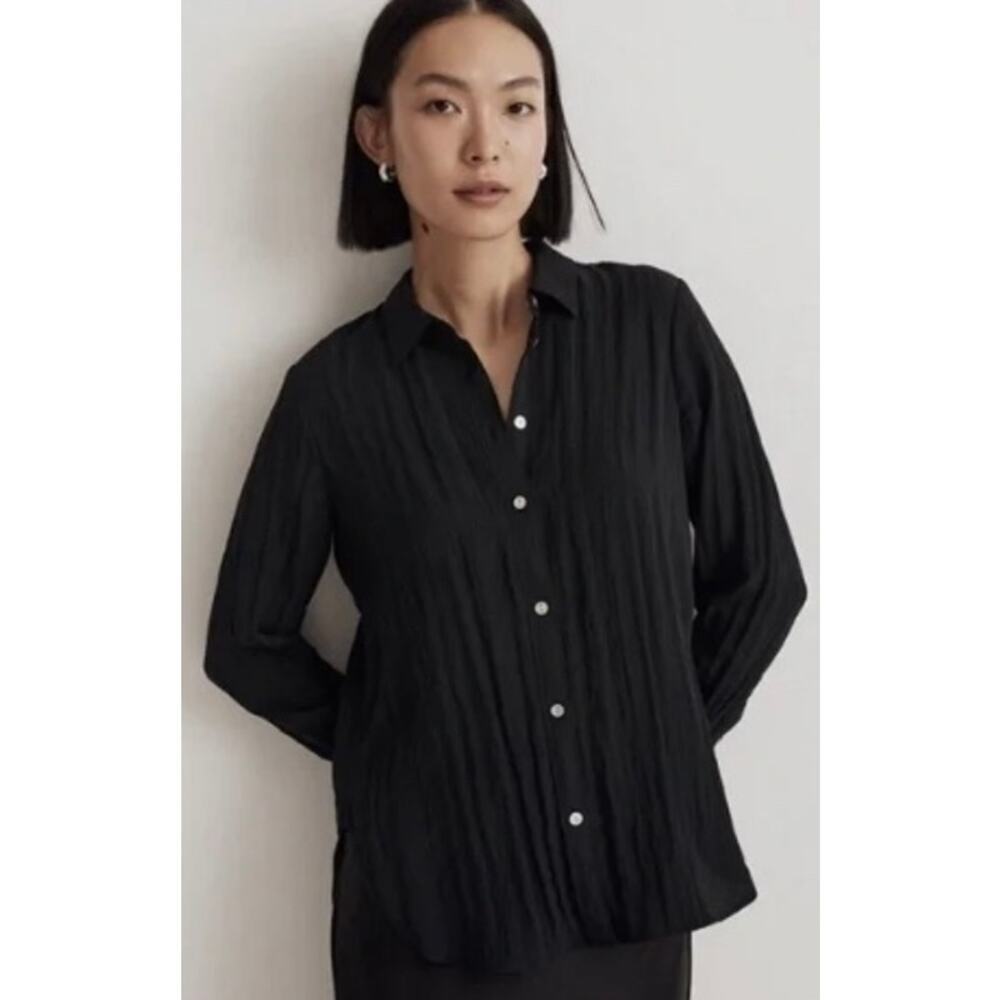 New! MADEWELL Wms M Crinkled Up Long-Sleeve Relaxed Black Shirt  Black NWT # 553
